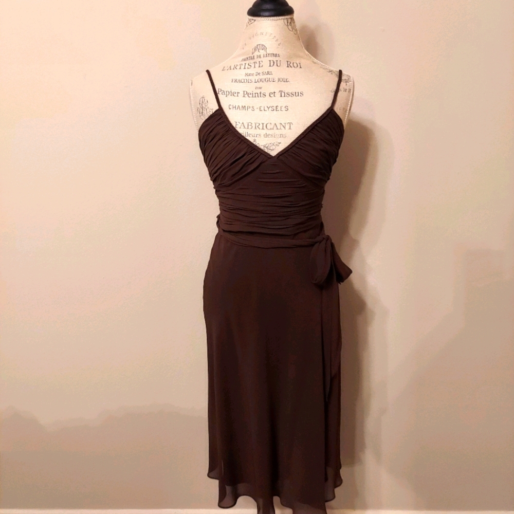 NWT BCBGMAXAZRIA Silk Chiffon Brown Dress Sz S